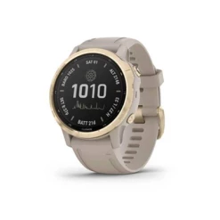 Montre Connectée GPS Garmin FENIX 6S PRO SOLAR Light Gold Bracelet Beige