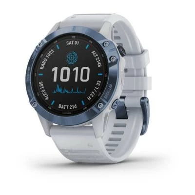 Montre GPS Garmin Fenix 6 Pro Solar Titane Bleue Cobalt Bracelet Blanc. – Image 3